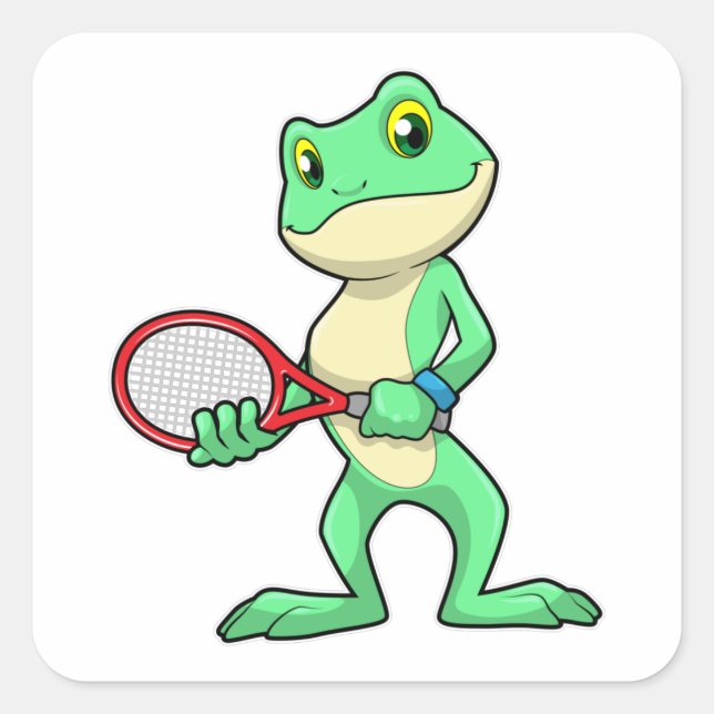 Frog at Tennis with Tennis racket Square Sticker (Front)