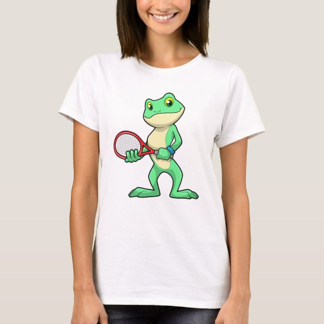 Frog at Tennis with Tennis racket T-Shirt (Front)