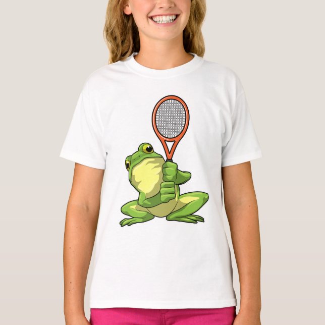 Frog at Tennis with Tennis racket T-Shirt (Front)