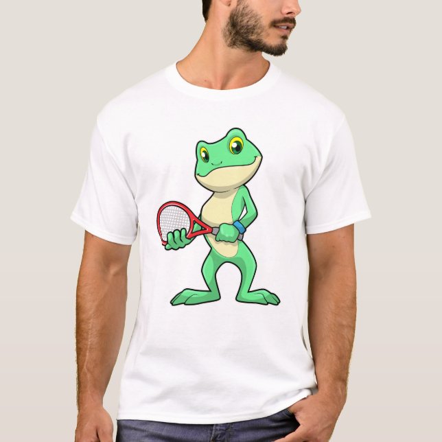Frog at Tennis with Tennis racket T-Shirt (Front)