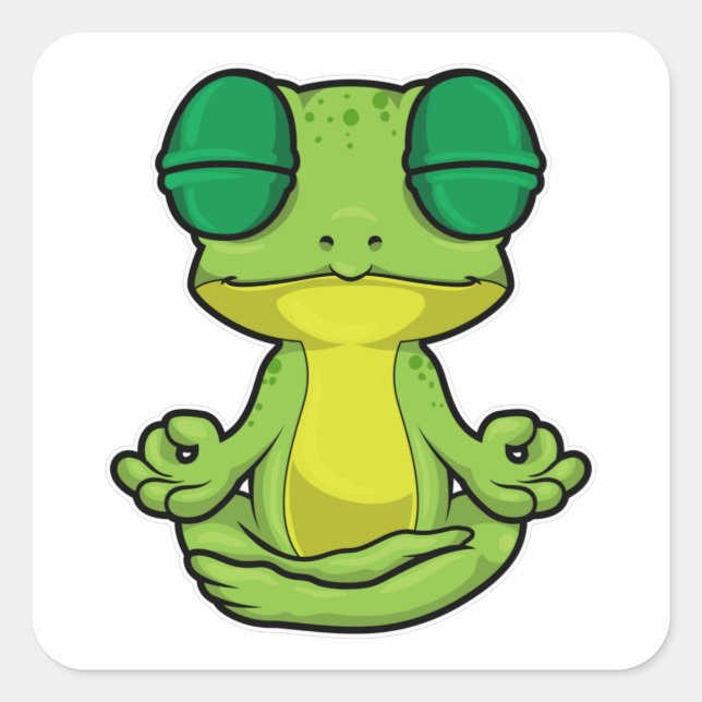 Frog at Yoga in Cross-legged Square Sticker (Front)