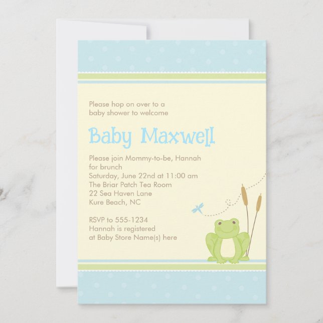 Frog Baby Boy Shower Invitation - Blue and Green (Front)