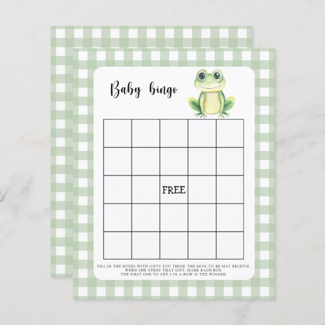 Frog Baby shower bingo game (Front/Back)