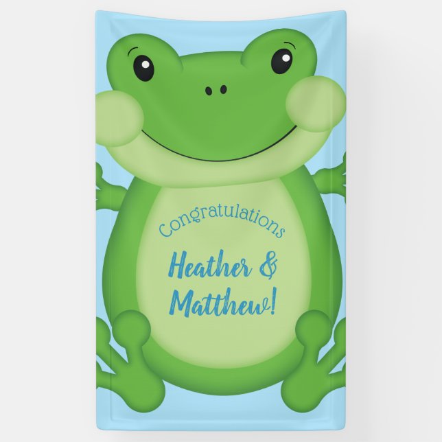 Frog Baby Shower Blue Banner (Vertical)