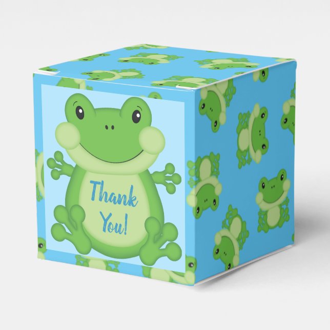Frog Baby Shower Blue Favour Box (Front Side)