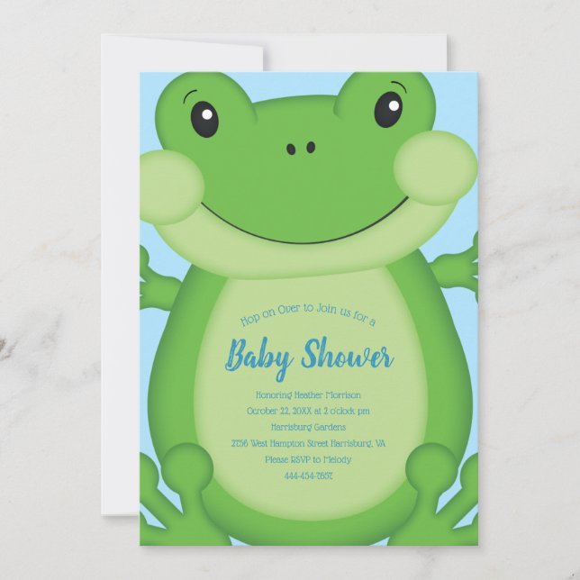 Frog Baby Shower Blue Invitation (Front)
