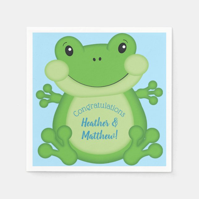 Frog Baby Shower Blue Napkin (Front)