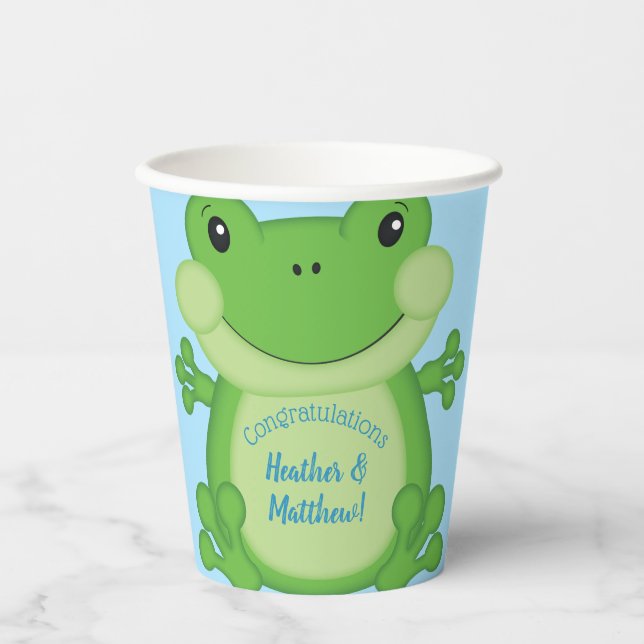 Frog Baby Shower Blue Paper Cups (Front)