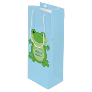 Frog Baby Shower Blue Wine Gift Bag