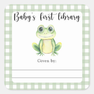 Frog Baby Shower bookplate - baby's first library Square Sticker