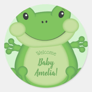Frog Baby Shower Green Classic Round Sticker