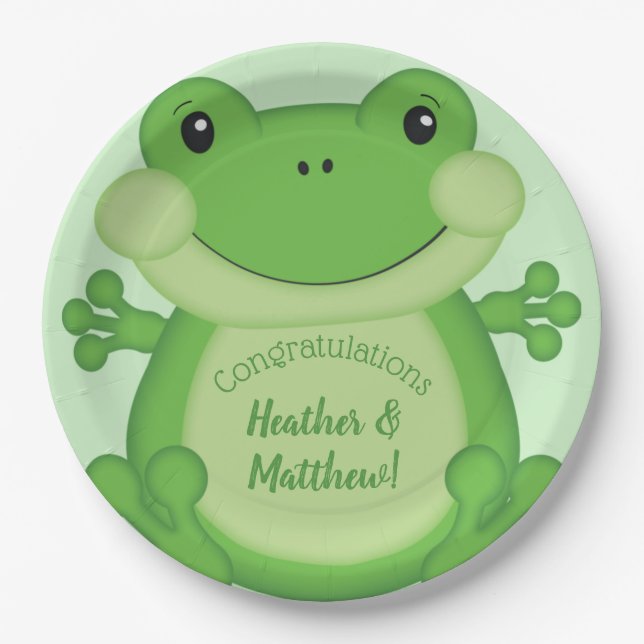 Frog Baby Shower Green Paper Plate (Front)