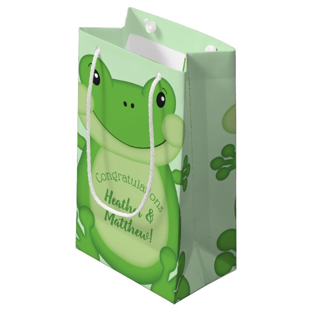 Frog Baby Shower Green Small Gift Bag (Front Angled)