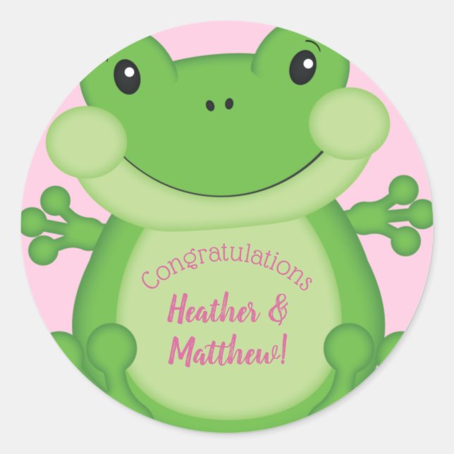 Frog Baby Shower Pink Classic Round Sticker (Front)