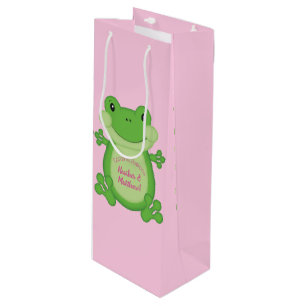 Frog Baby Shower Pink Girl Wine Gift Bag