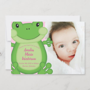 Frog Baby Shower Pink Invitation