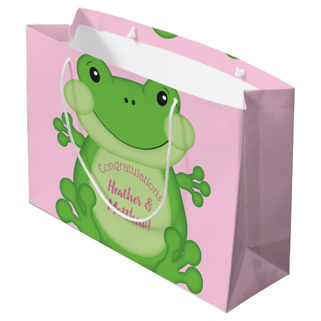 Frog Baby Shower Pink Large Gift Bag (Back Angled)