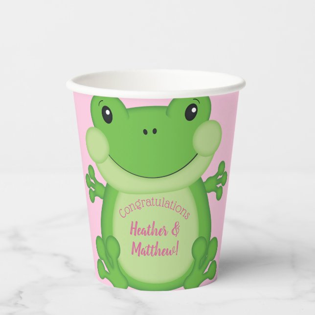 Frog Baby Shower Pink Paper Cups (Front)