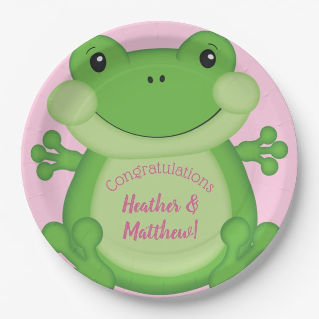 Frog Baby Shower Pink Paper Plate (Front)