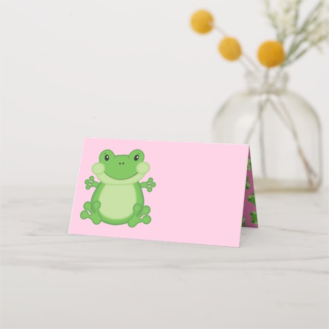 Frog Baby Shower Pink Place Card (Front)