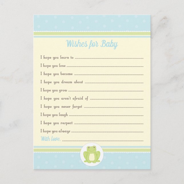 Frog Baby Shower Well Wishes Blue and Yellow Postcard (Front)