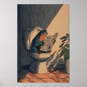 Frog Bathroom Art Print Minimalist Line Drawing