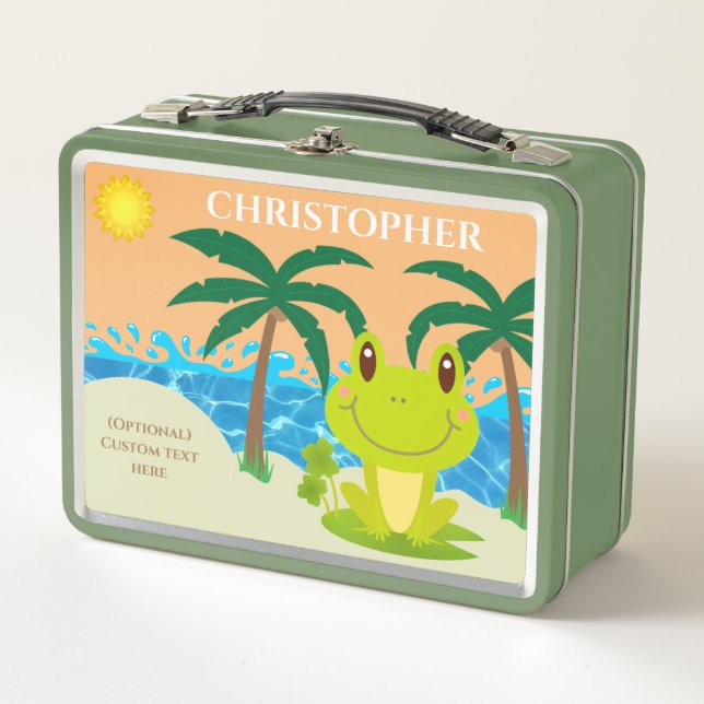 Frog Beach customisable add name text Metal Lunch Box (Front)