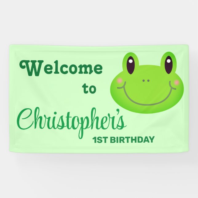 Frog birthday party amphibian green theme welcome banner (Horizontal)