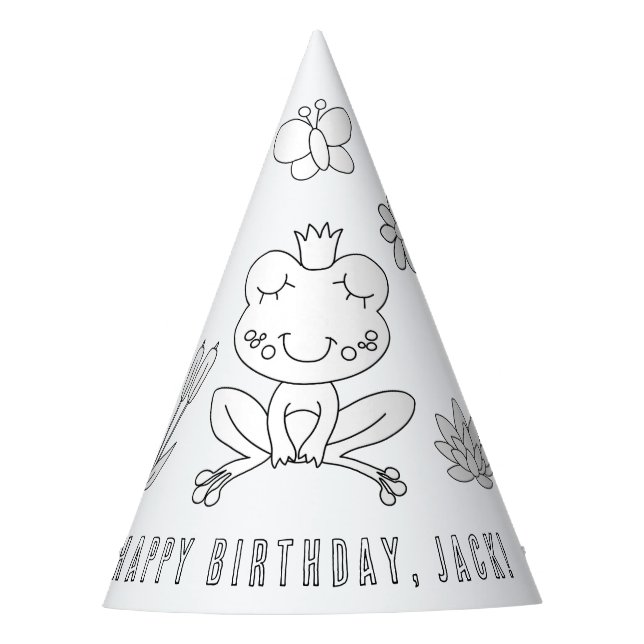 Frog Birthday Party - Colour Your Own Party Hat (Front)