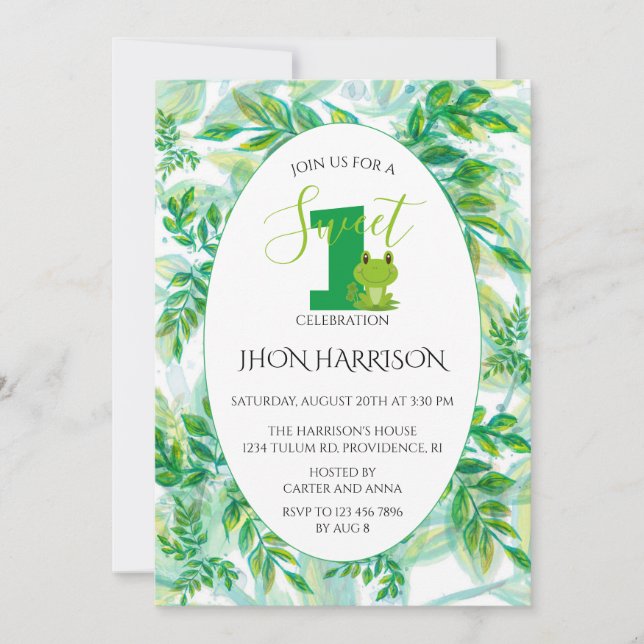 Frog birthday party Froggy theme invitation (Front)