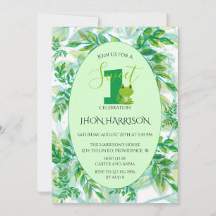 Frog birthday party Green Froggy theme invitation