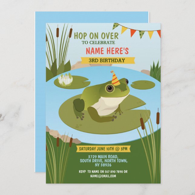 Frog Birthday Party Hop on Over To Party! Invitation (Front/Back)