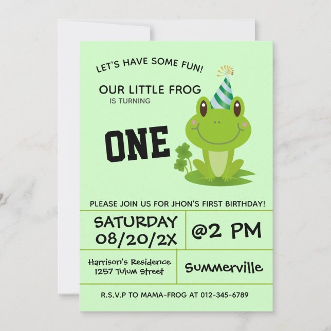 Frog Birthday Party Invitation (Front)
