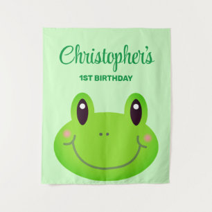 Frog birthday party kid's banner tapestry