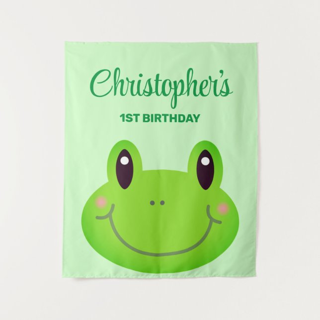 Frog birthday party kid's banner tapestry (Front)