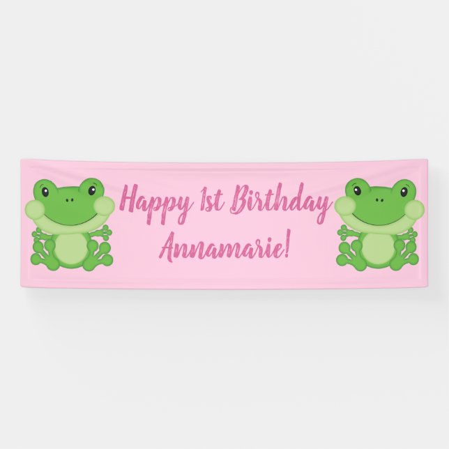 Frog Birthday Party Pink Banner (Horizontal)