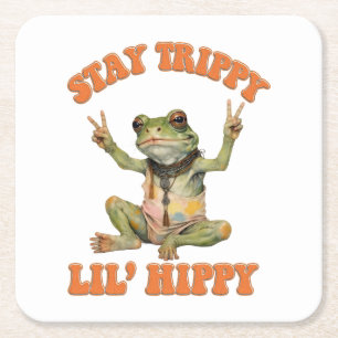 Frog Boho Hippie custom personalised Hippie Square Paper Coaster