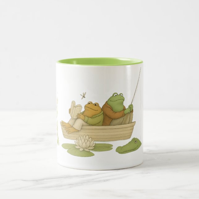 Frog Book Lover | 90s Retro Reading Toad Bookworm  Two-Tone Coffee Mug (Center)