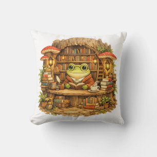 Frog Bookstore Shirt Cottagecore Frog Reading Cushion