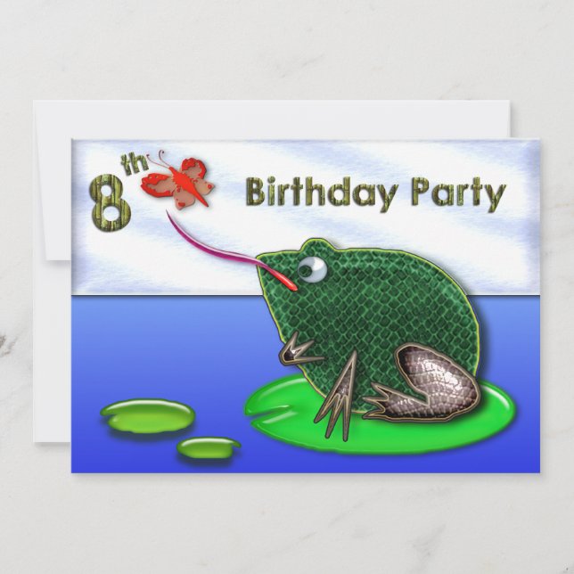 Frog & Bug in Pond 8th Birthday Invitation (Front)