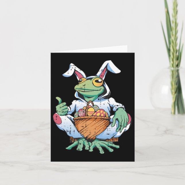 Frog Bunny Ears Easter Egg Hunting Spring Men Wome Card (Front)