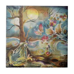Frog By the Water Silk Painting Tile
