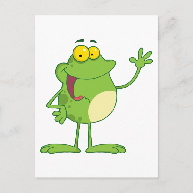 Frog Cartoon Mascot Character Waving A Greeting Postcard (Front)