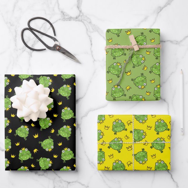 Frog Cartoon Pattern Wrapping Paper Sheet (Front)