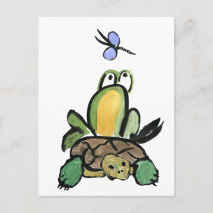 Frog Catches a Ride on Turtle Postcard