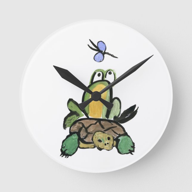 Frog Catches a Ride on Turtle Round Clock (Front)
