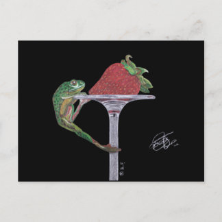 FROG CATCHING A STRAWBERRY HOLIDAY POSTCARD