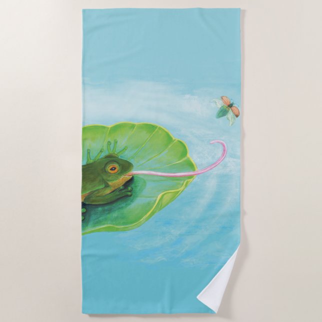 Frog Catching Bug Beach Towel (Front)