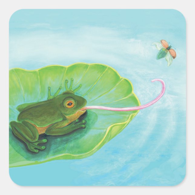 Frog Catching Bug Square Sticker (Front)