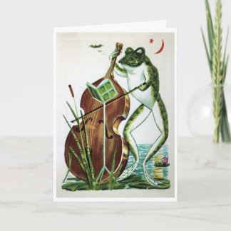 Frog cello, music, play on, greeting card